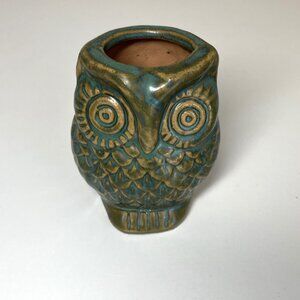 Vintage Ceramic Owl Small Planter Vase Glazed Pottery